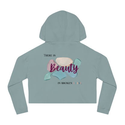 Women’s Cropped Hooded Sweatshirt | Beauty in Broken Glass (Back print)