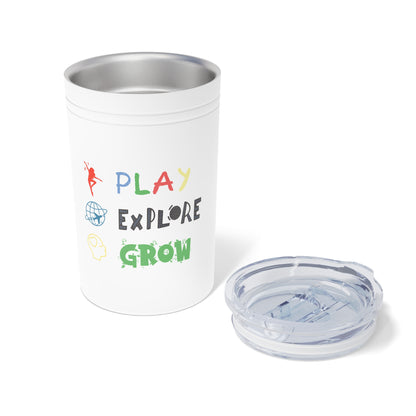 Tumbler (white, grey) - Insulated Cup for Travel, Gifts, School, Adventurous, Outdoor Fun | Play Explore Grow