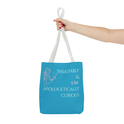 Tote Bag (Teal) | Insatiably Curious | Design for Book Lovers, Students, Teachers, Gifts, Everyday Use