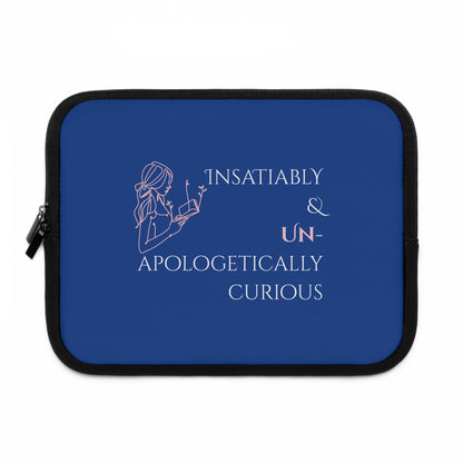 Laptop Sleeve (Blue) | Insatiably Curious | Stylish Tech Case, Gift for Students, Writers, Creatives, Gender-Neutral Design, Unique Laptop Pouch
