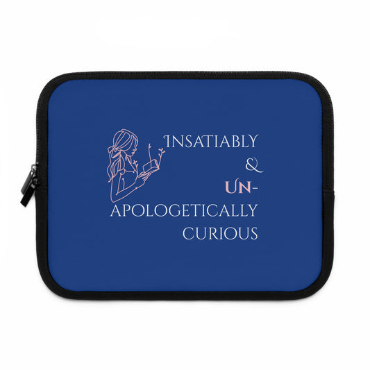 Laptop Sleeve (Blue) | Insatiably Curious | Stylish Tech Case, Gift for Students, Writers, Creatives, Gender-Neutral Design, Unique Laptop Pouch