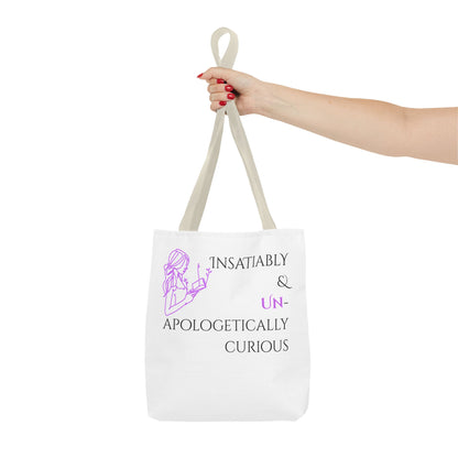Tote Bag (White) | Insatiably Curious | Design for Book Lovers, Students, Teachers, Gifts, Everyday Use