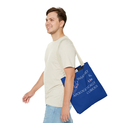 Tote Bag (Blue) | Insatiably Curious | Design for Book Lovers, Students, Teachers, Gifts, Everyday Use