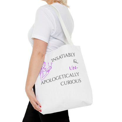 Tote Bag (White) | Insatiably Curious | Design for Book Lovers, Students, Teachers, Gifts, Everyday Use