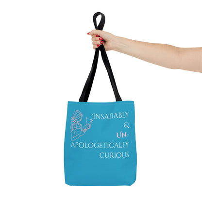 Tote Bag (Teal) | Insatiably Curious | Design for Book Lovers, Students, Teachers, Gifts, Everyday Use