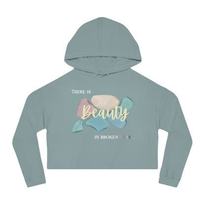 Women’s Cropped Hooded Sweatshirt | Beauty in Broken Glass (Front print)