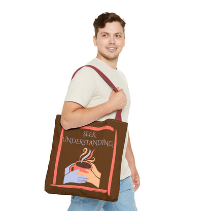 Tote Bag (Brown) | Understanding | Design for Book Lovers, Students, Teachers, Gifts, Everyday Use
