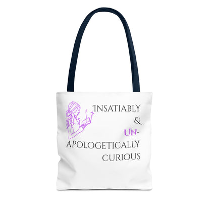 Tote Bag (White) | Insatiably Curious | Design for Book Lovers, Students, Teachers, Gifts, Everyday Use