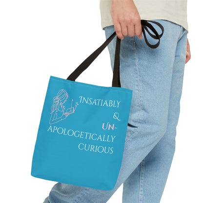 Tote Bag (Teal) | Insatiably Curious | Design for Book Lovers, Students, Teachers, Gifts, Everyday Use