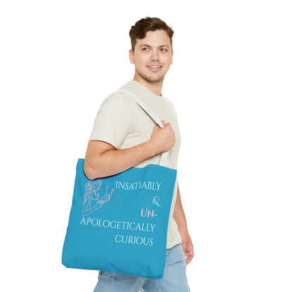 Tote Bag (Teal) | Insatiably Curious | Design for Book Lovers, Students, Teachers, Gifts, Everyday Use