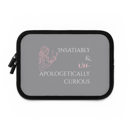 Laptop Sleeve (Grey) | Insatiably Curious | Stylish Tech Case, Gift for Students, Writers, Creatives, Unique Laptop Pouch
