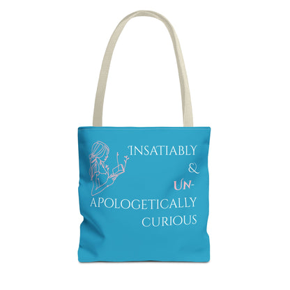Tote Bag (Teal) | Insatiably Curious | Design for Book Lovers, Students, Teachers, Gifts, Everyday Use