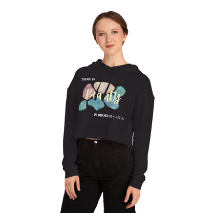 Women’s Cropped Hooded Sweatshirt | Beauty in Broken Glass (Front print)