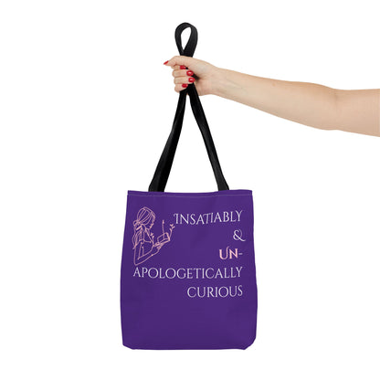 Tote Bag (Purple) | Insatiably Curious | Design for Book Lovers, Students, Teachers, Gifts, Everyday Use