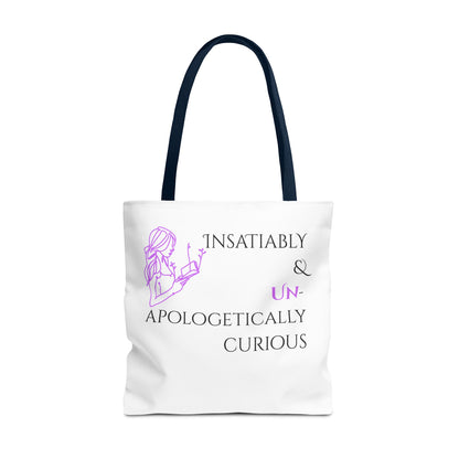 Tote Bag (White) | Insatiably Curious | Design for Book Lovers, Students, Teachers, Gifts, Everyday Use