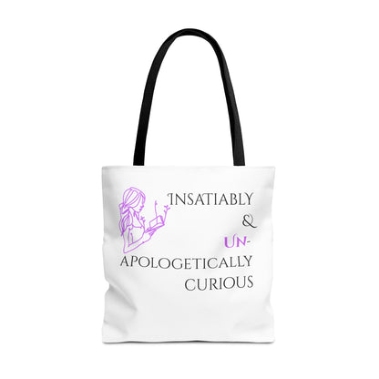 Tote Bag (White) | Insatiably Curious | Design for Book Lovers, Students, Teachers, Gifts, Everyday Use