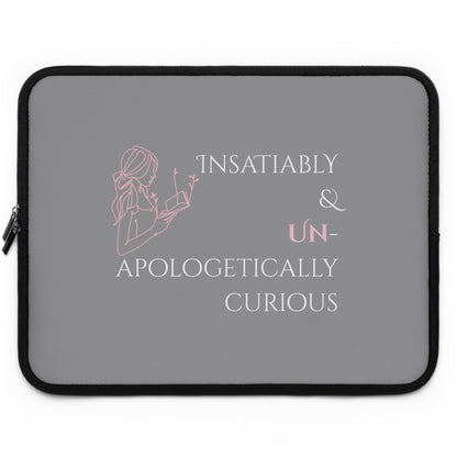Laptop Sleeve (Grey) | Insatiably Curious | Stylish Tech Case, Gift for Students, Writers, Creatives, Unique Laptop Pouch