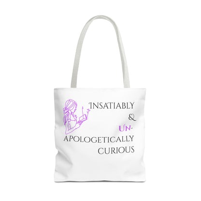 Tote Bag (White) | Insatiably Curious | Design for Book Lovers, Students, Teachers, Gifts, Everyday Use