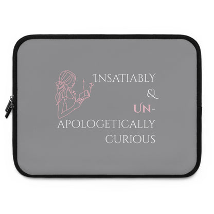 Laptop Sleeve (Grey) | Insatiably Curious | Stylish Tech Case, Gift for Students, Writers, Creatives, Unique Laptop Pouch