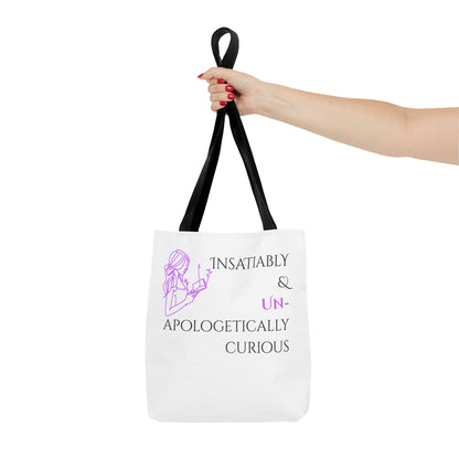 Tote Bag (White) | Insatiably Curious | Design for Book Lovers, Students, Teachers, Gifts, Everyday Use