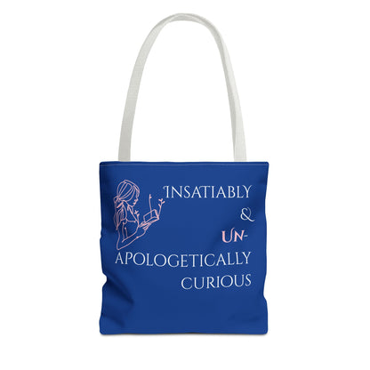 Tote Bag (Blue) | Insatiably Curious | Design for Book Lovers, Students, Teachers, Gifts, Everyday Use